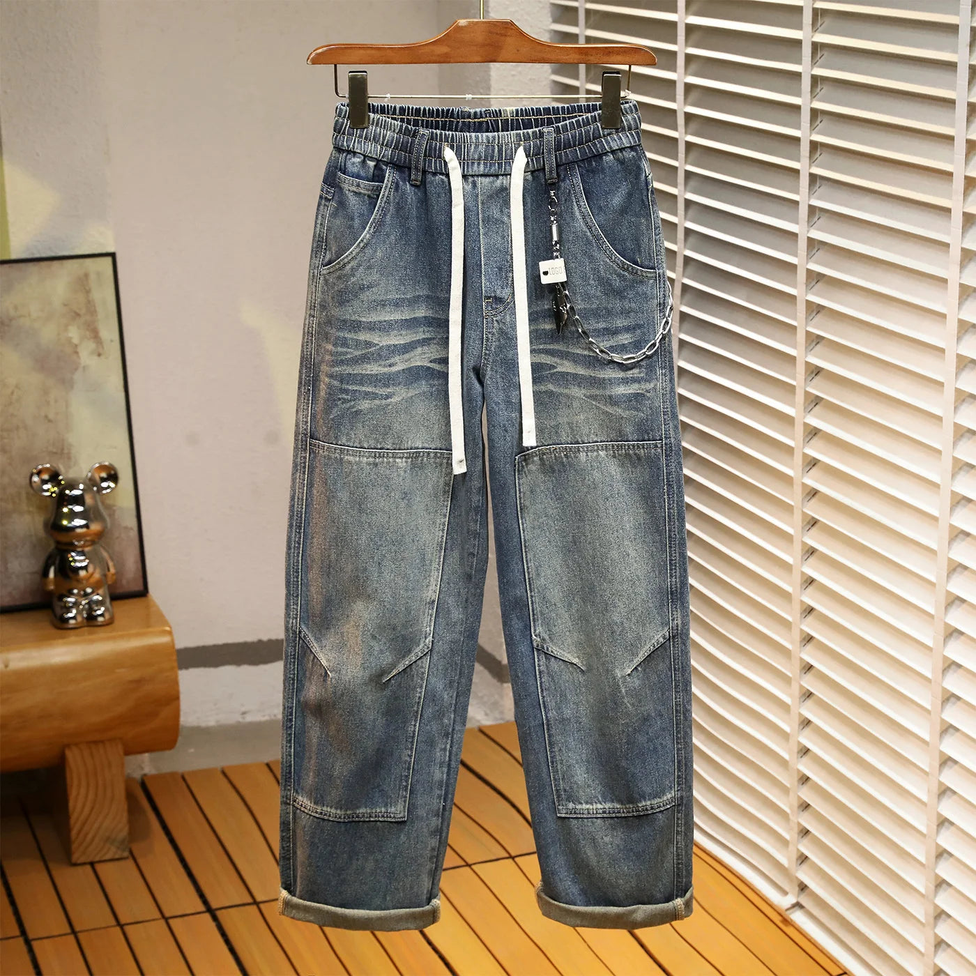 Baggy Jeans Man Pants Autumn Winter New American Retro Loose Straight Vintage Wash Distressed Wide Leg Y2k Jeans